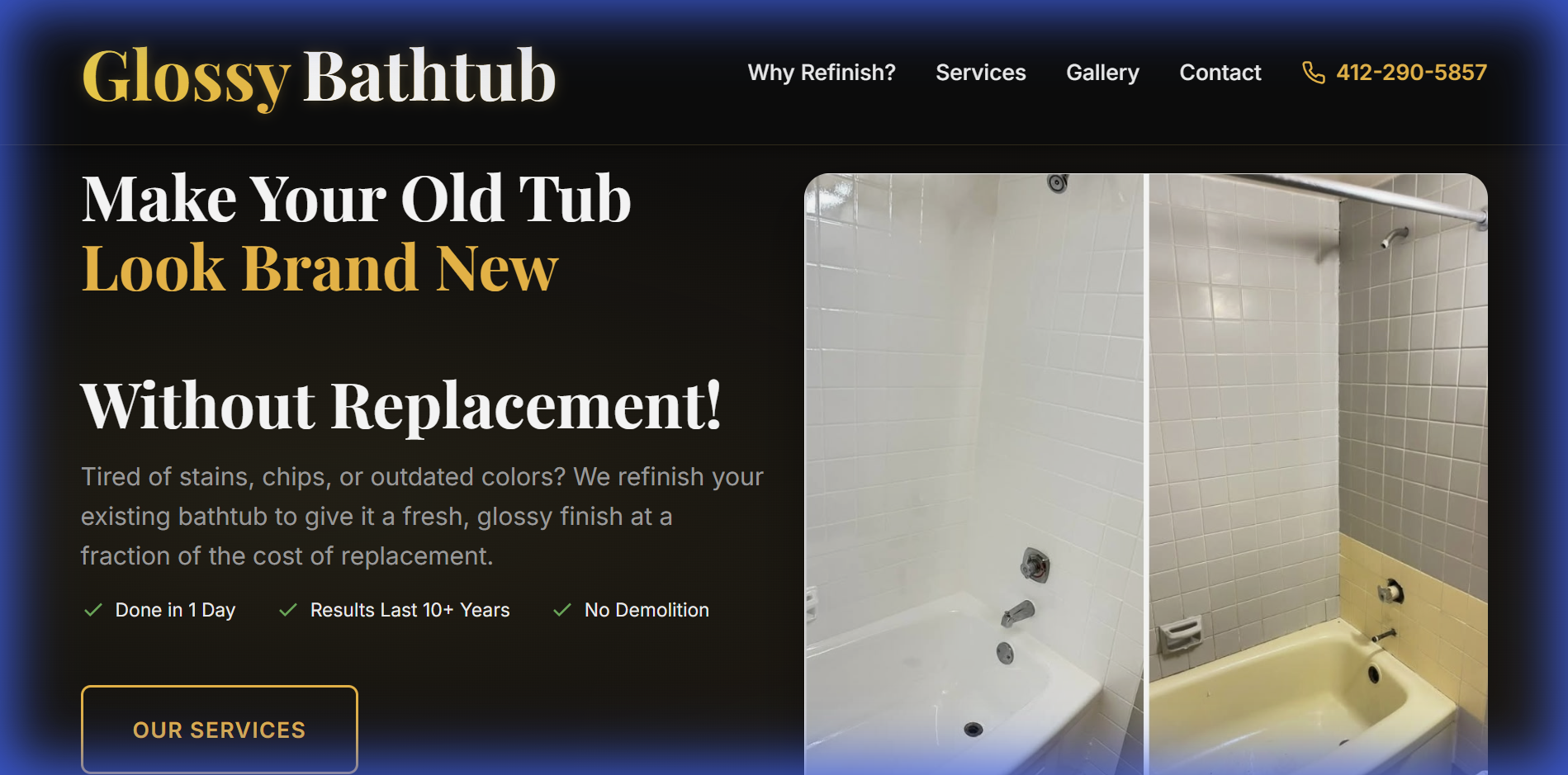 Screenshot of the Glossy Bathtub website.