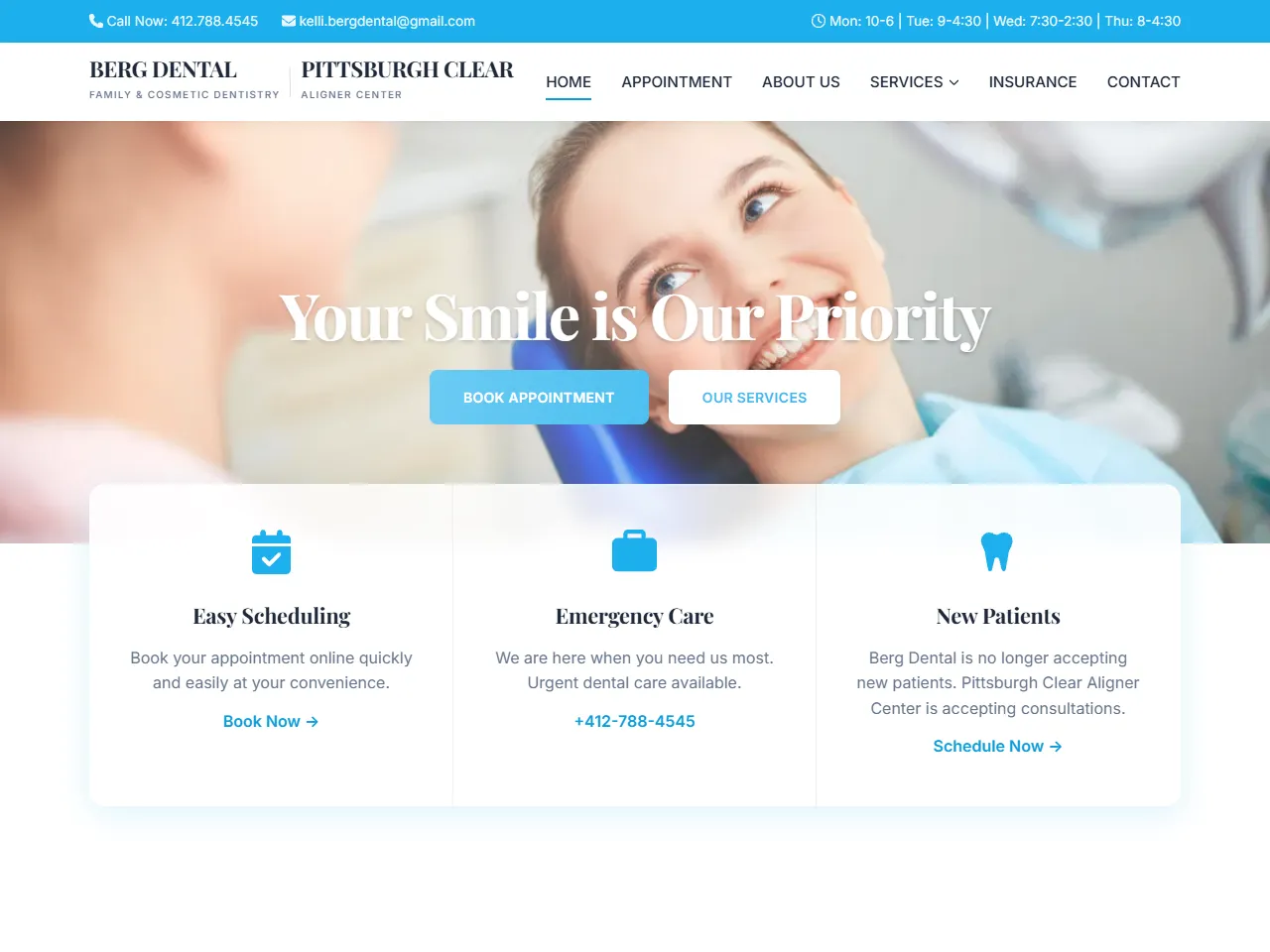Screenshot of the Berg Dental website.
