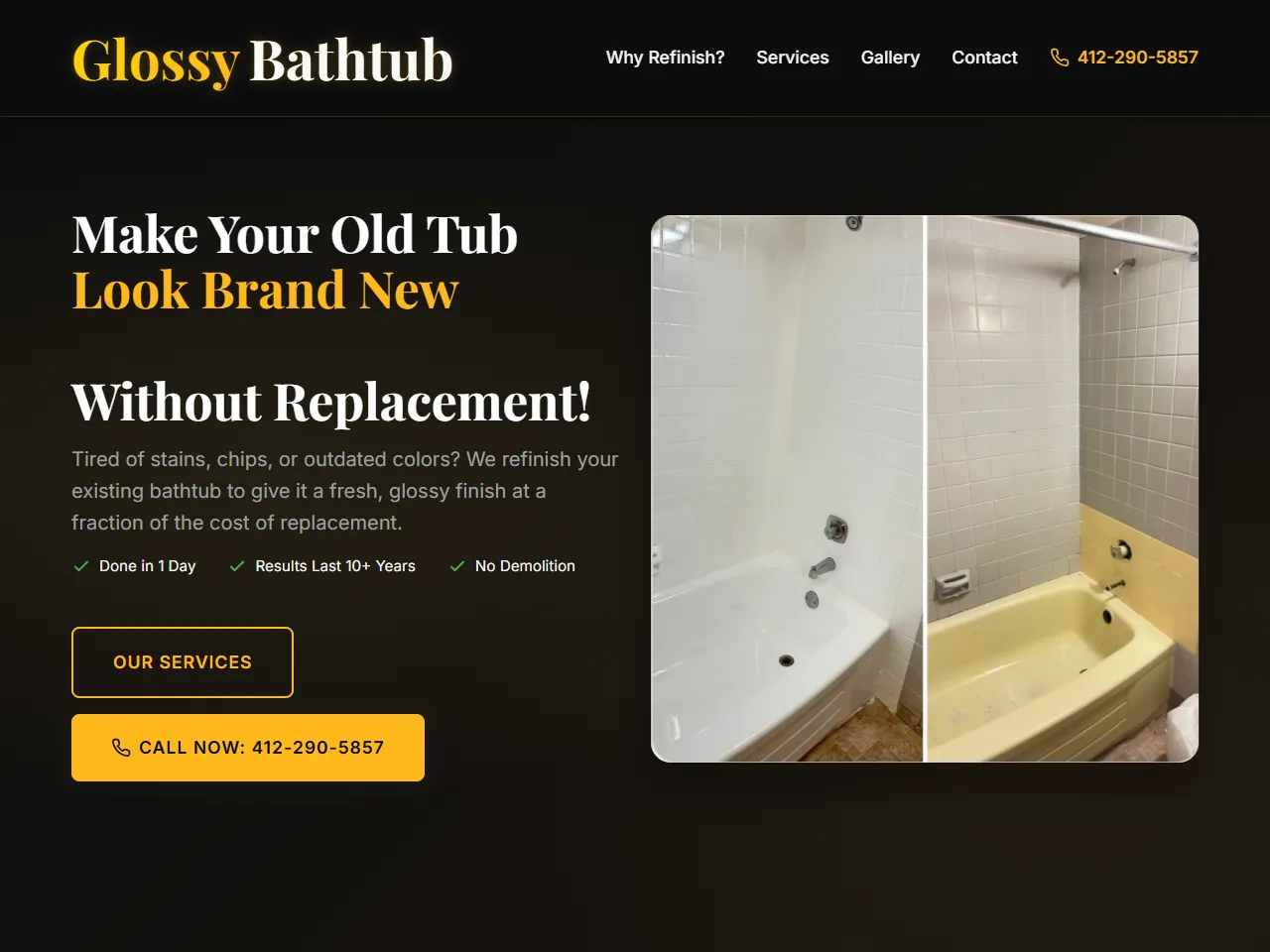 Screenshot of the Glossy Bathtub website.
