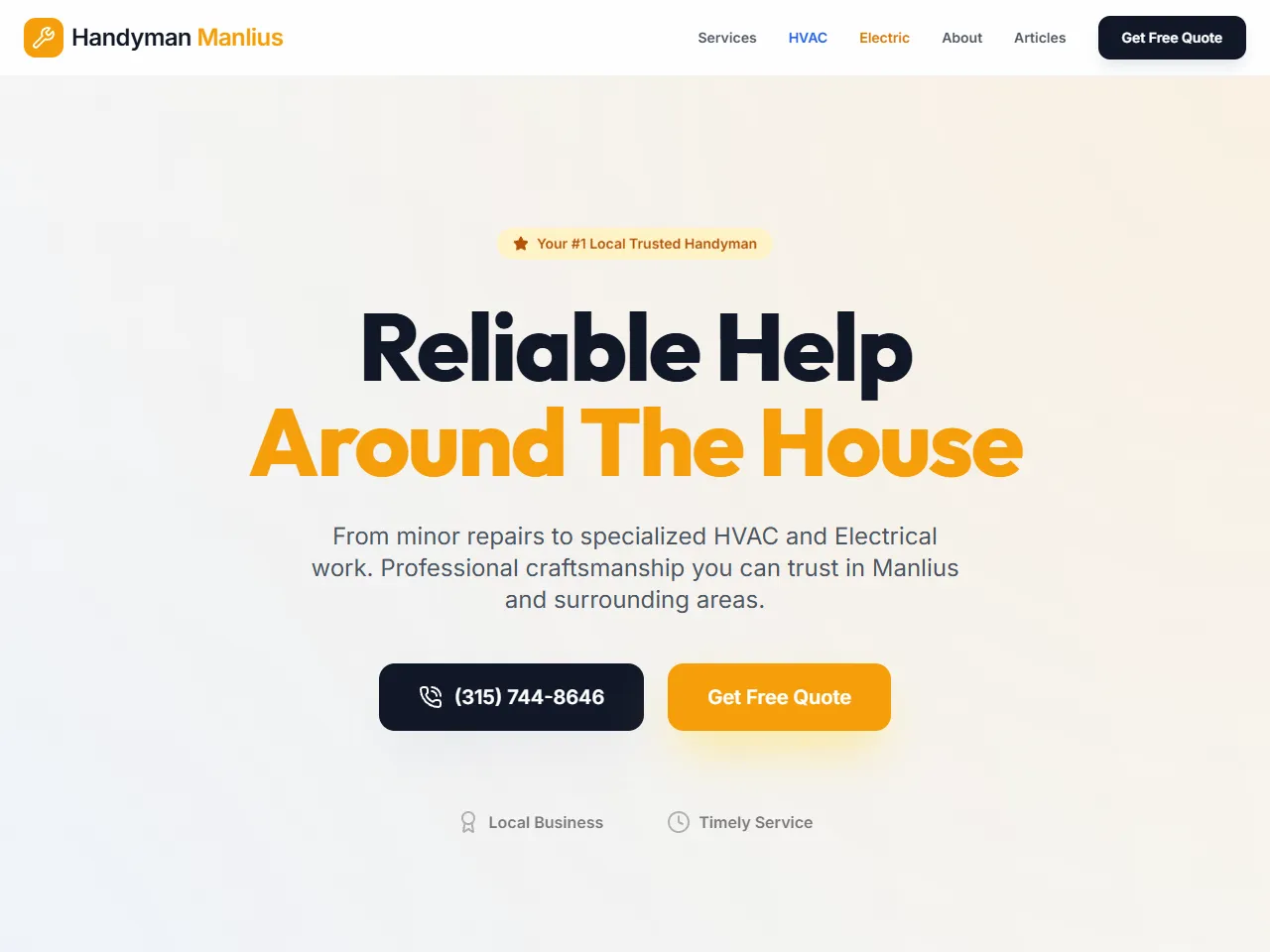 Screenshot of the Handyman Manlius website.