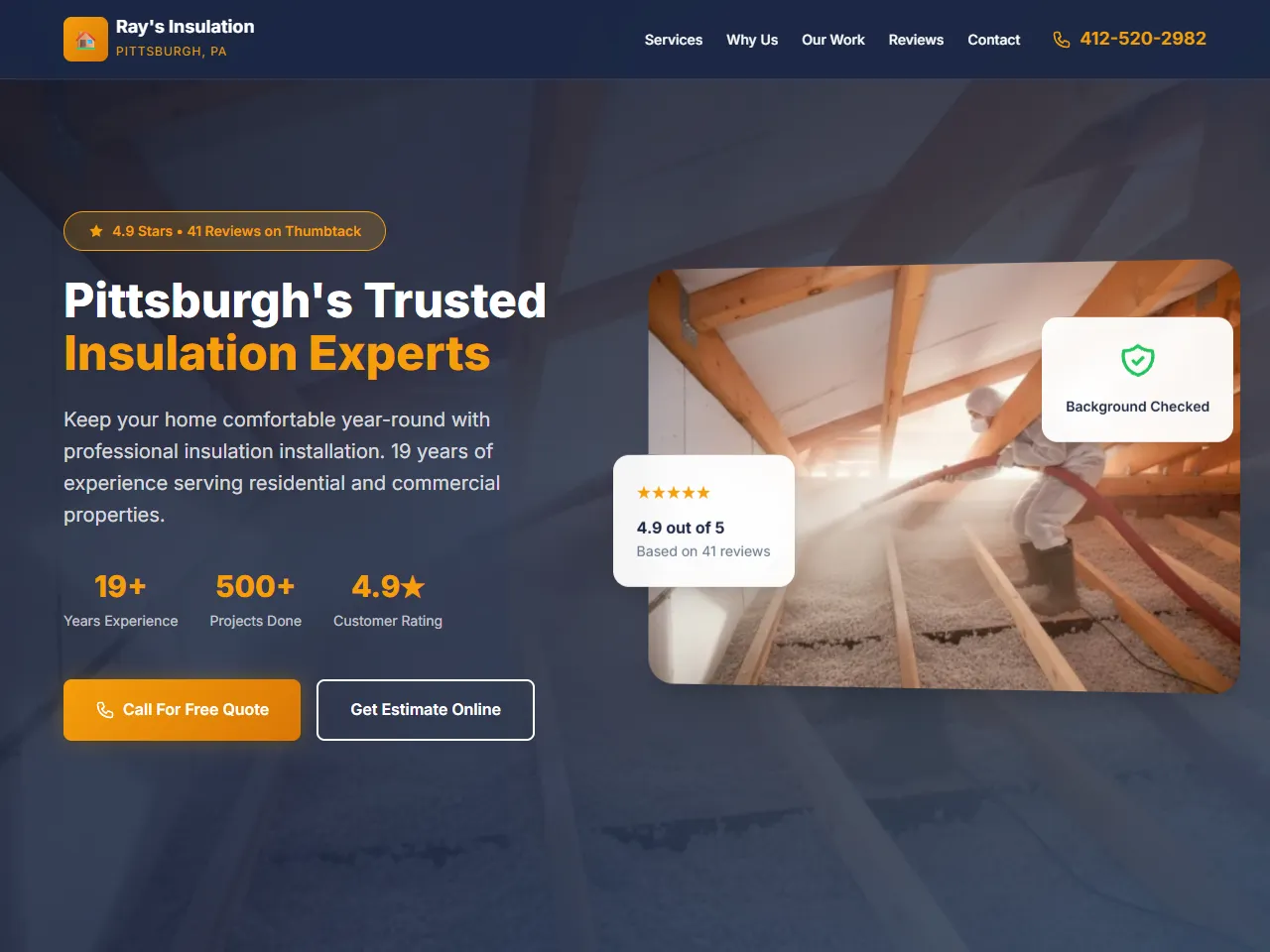 Screenshot of Ray's Insulation website.